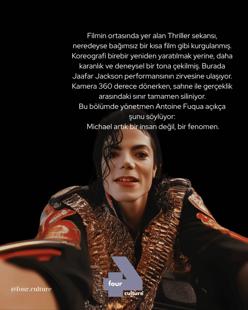 Michael Jackson'ın Thriller performansını sergilediği bir sahne, 360 derece dönen bir kamera ile çekilmiş, karanlık ve deneysel bir atmosfer oluşturulmuş. Jaafar Jackson bu performansla zirveye ulaşıyor.