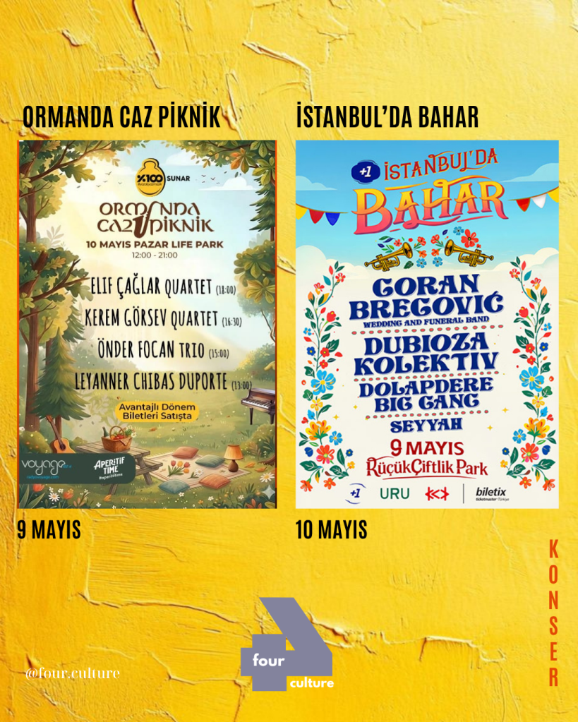 Ormanda Caz Piknik etkinliği duyurusu, tarih: 9 Mayıs, yer: Life Park, performans programı; Elif Çağlar Quartet, Kerem Görsev Quartet, Önder Focan Trio ve Leyanner Chibas Duporte.