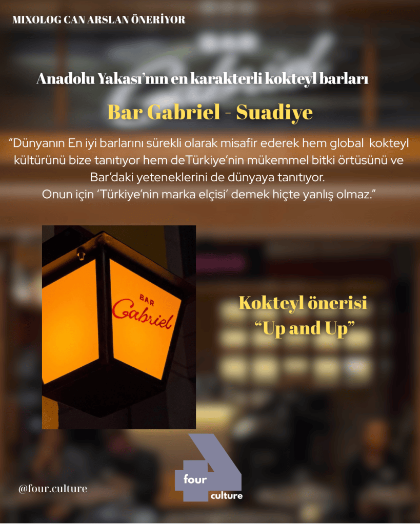 Bar Gabriel'in ışıklandırılmış tabelası, Suadiye'de şık bir atmosfer sunuyor.